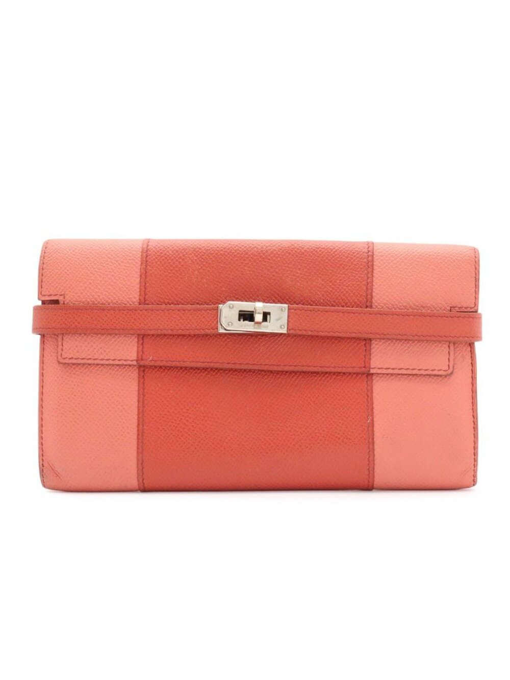 Hermes Kelly Wallet Flag Bifold Bicolor Veau Epsom Corail Flamingo Silver Mark